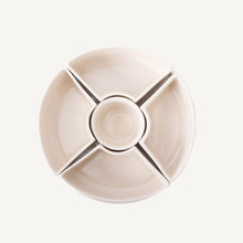 Load image into Gallery viewer, A beige ceramic sectioned dip platter with five separate sections.