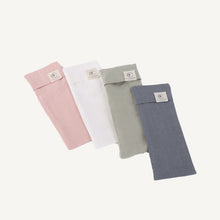 Load image into Gallery viewer, Four folded fabric swaddles in pink, white, green, and blue on a light gray background.
