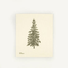 Load image into Gallery viewer, Beige Swedish dishcloth with a green tree illustration on a white background