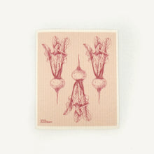 Load image into Gallery viewer, Dishcloth with red radish illustration on a white background