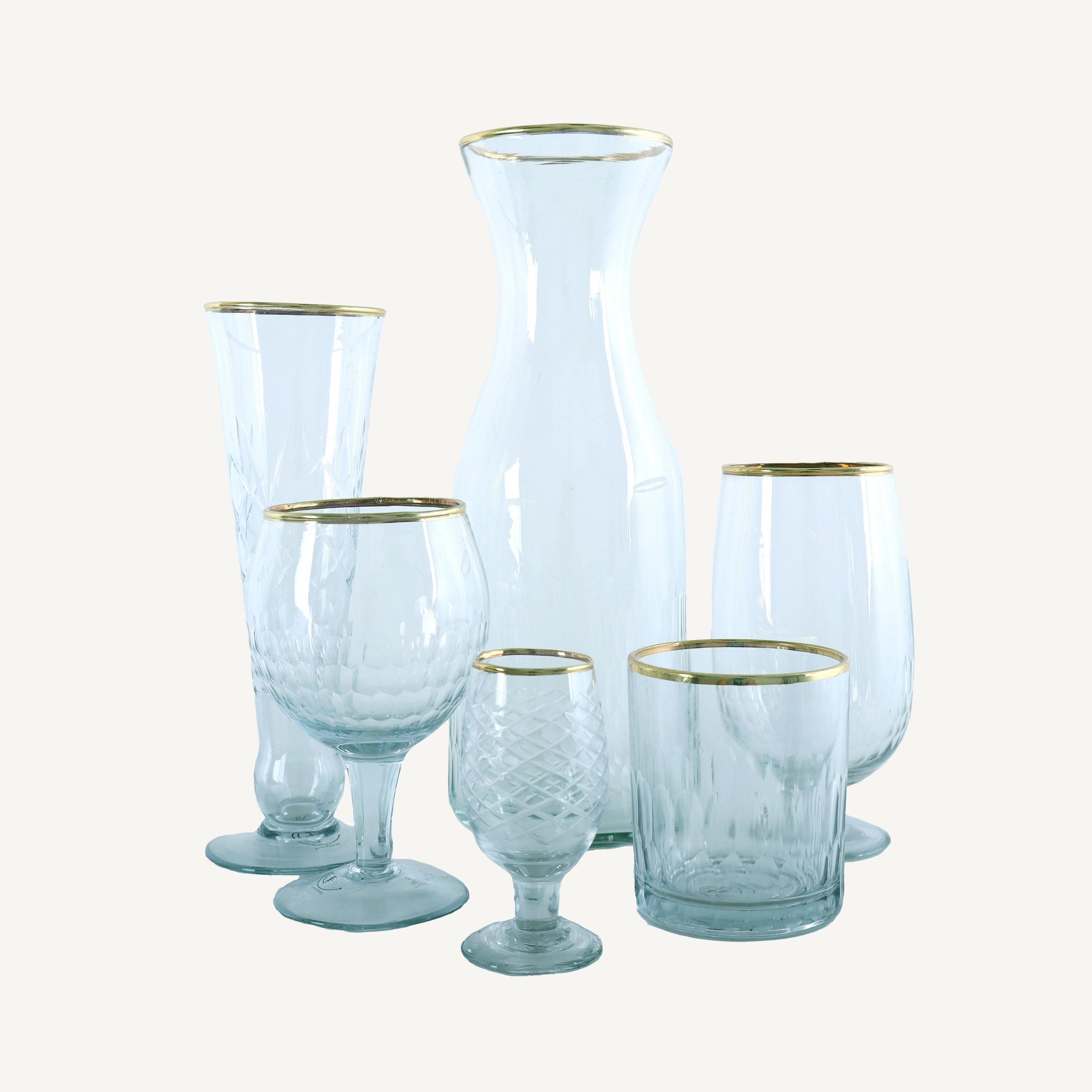 Etched Glass Carafe with Gold Rim