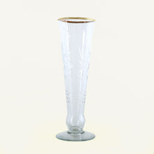 Load image into Gallery viewer, Clear glass flute with gold rim on a white background
