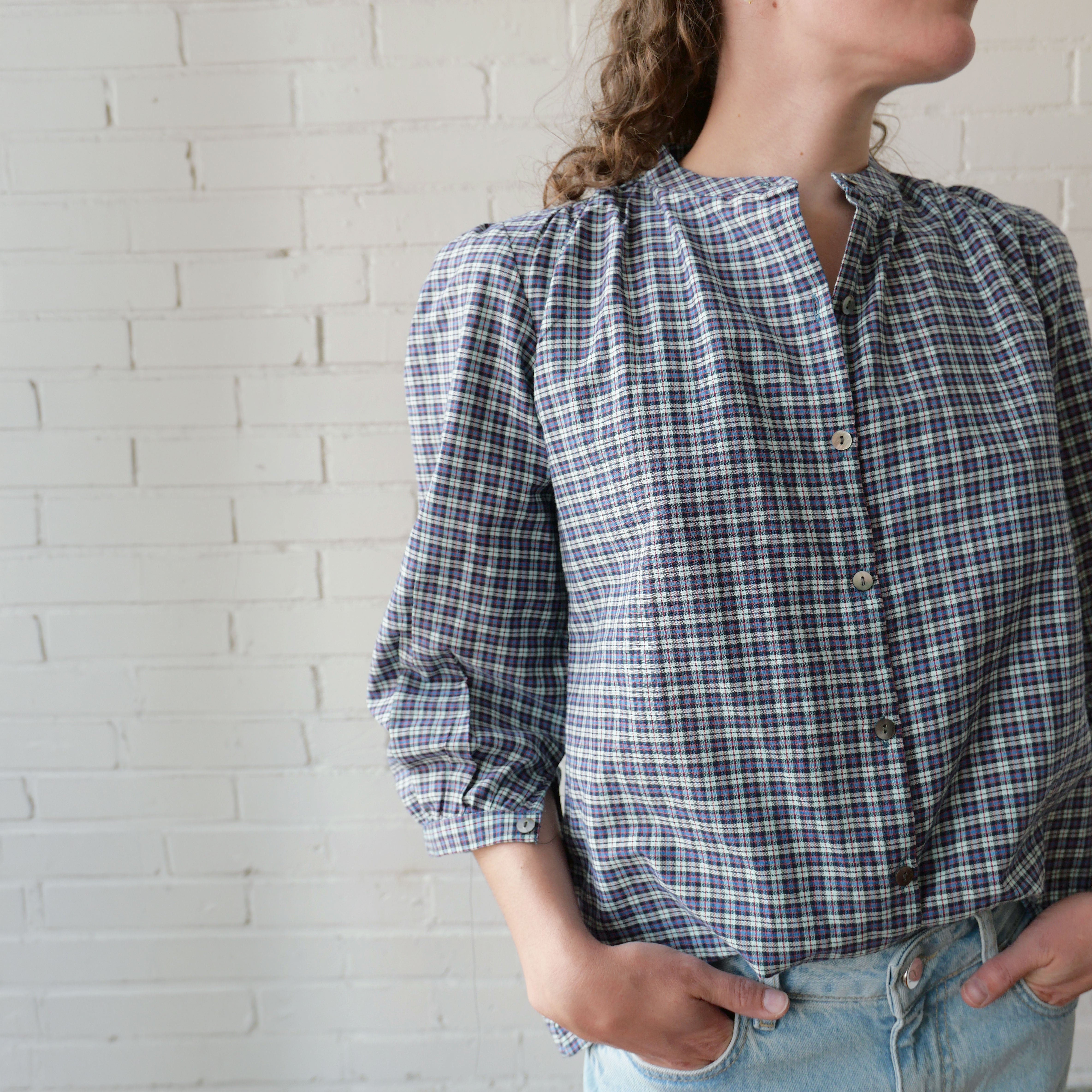 CA Everyday Blouse - Navy Plaid