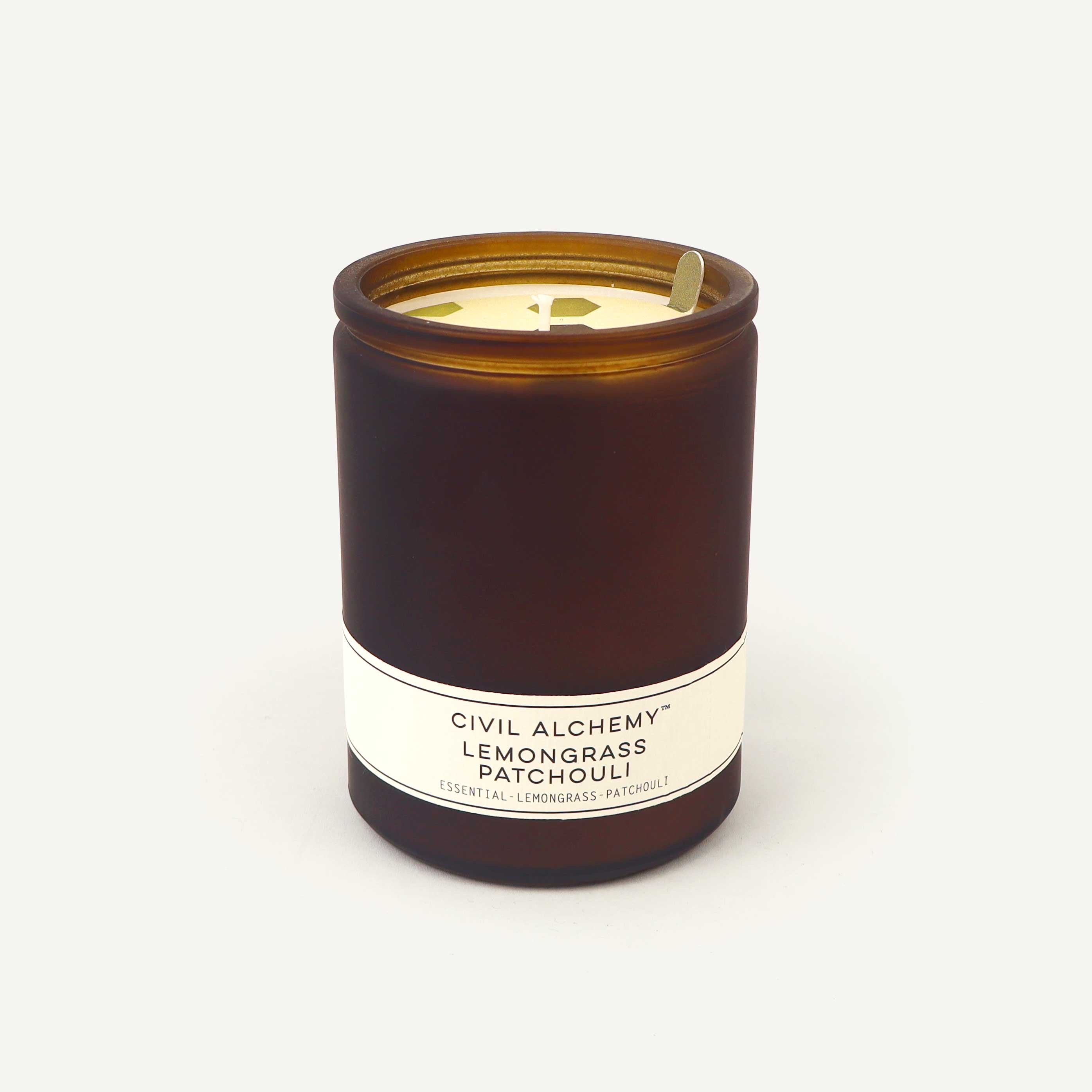Candle with a label on a white background