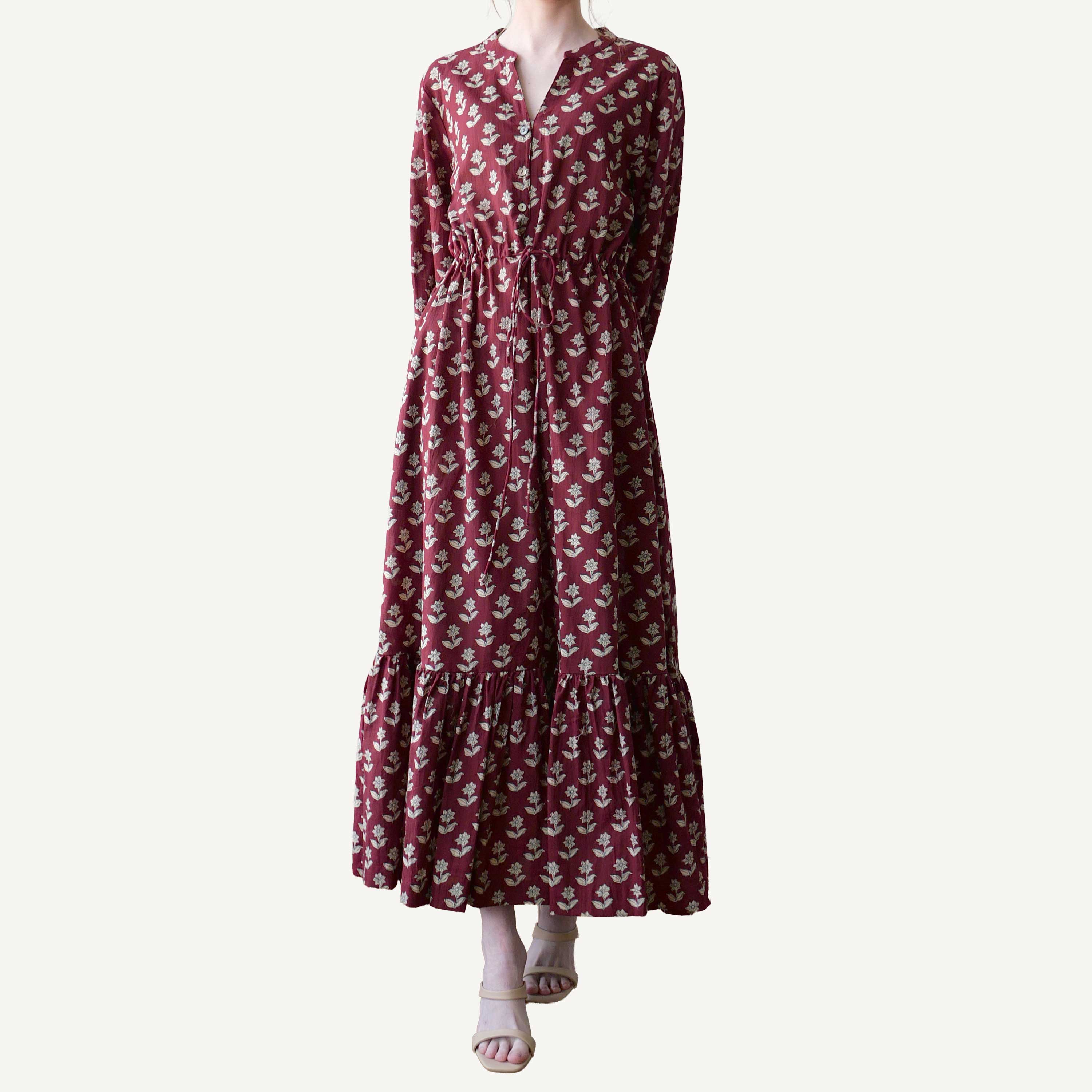 CA Maggie Dress - Burgundy Block Print