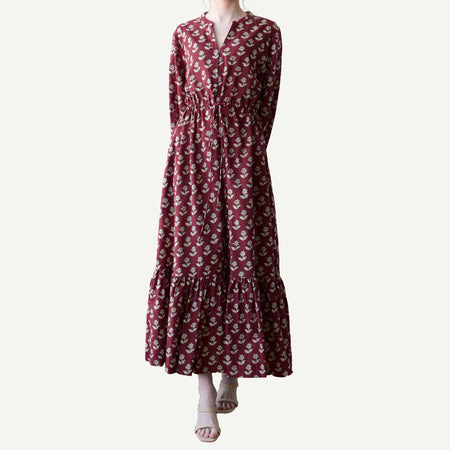 CA Maggie Dress - Burgundy Block Print