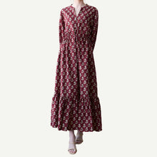 Load image into Gallery viewer, CA Maggie Dress - Burgundy Block Print
