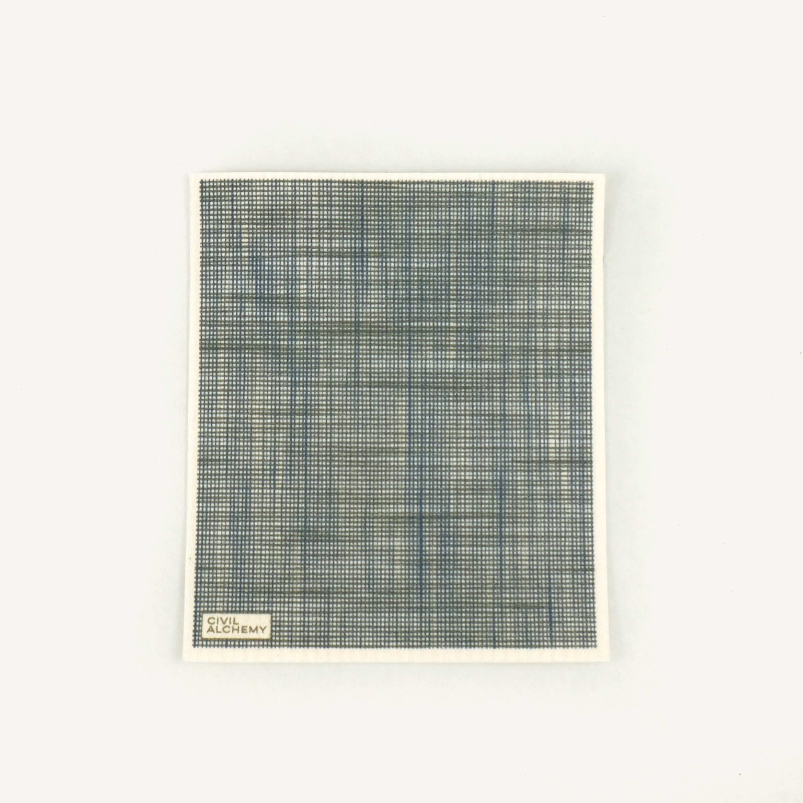 Textured Swedish dishcloth with a checkered pattern on a white background, featuring the brand 'Civil Alchemy'.