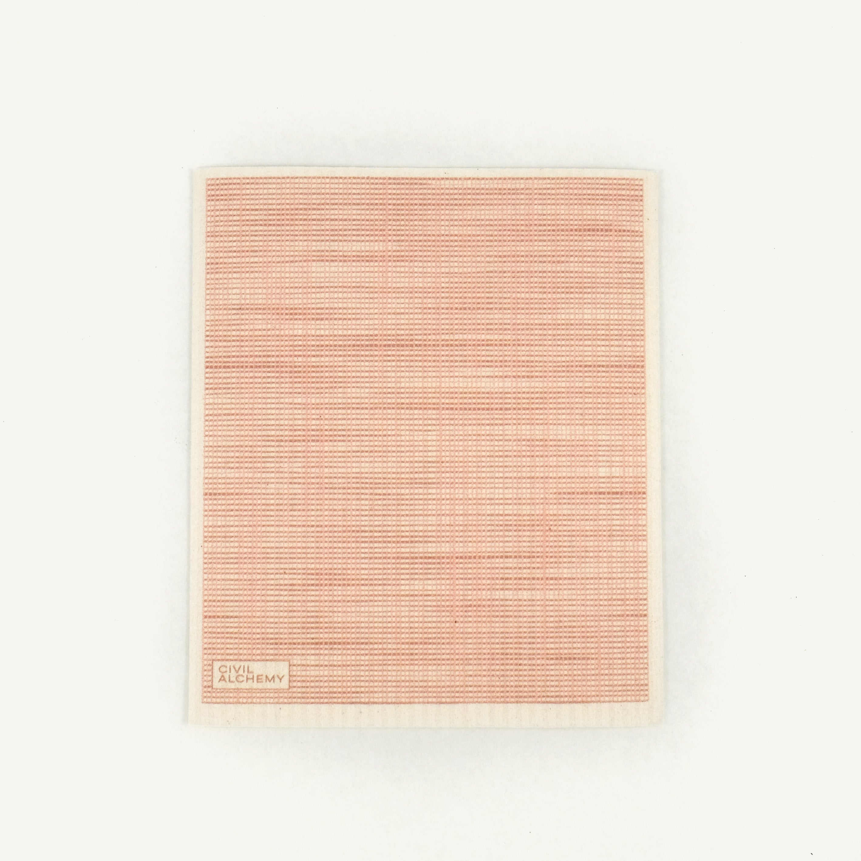 Pink woven Swedish dishcloth on a white background