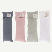 Load image into Gallery viewer, Four fabric eye pillows in blue, pink, green, and white on a white background.
