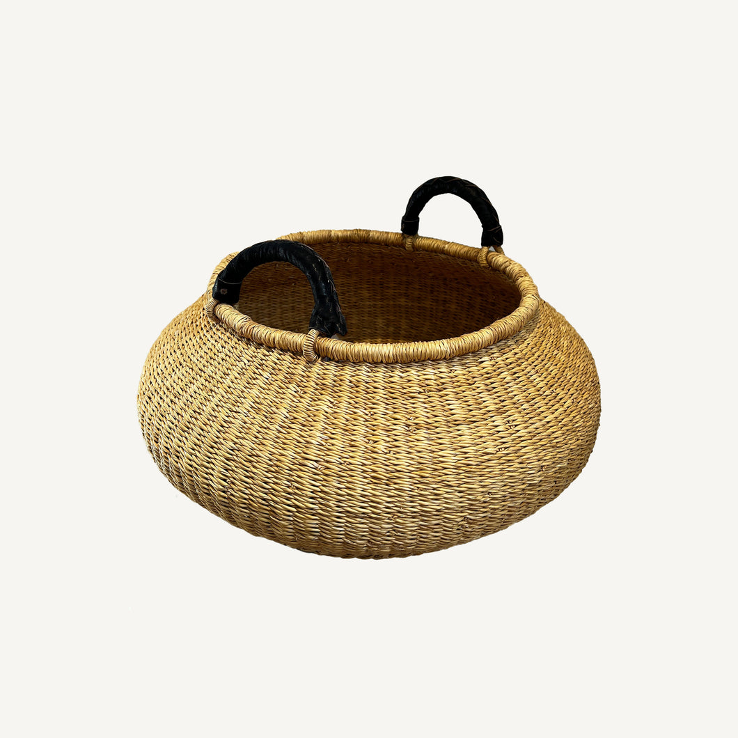 Bolga Pot Basket - Leather Handles
