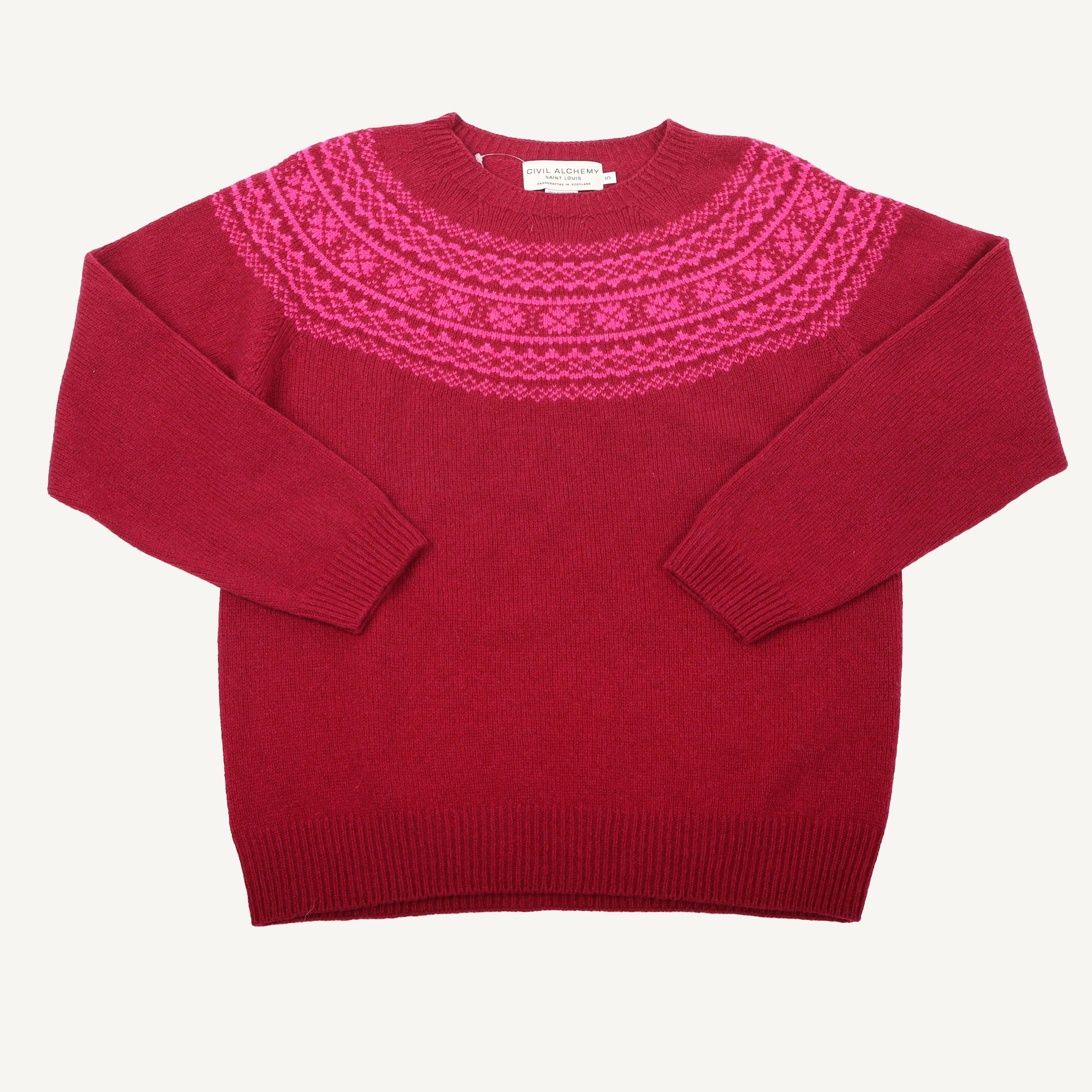 Wild Cherry and Pink Fairisle Crew Sweater