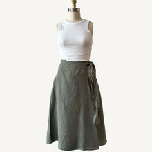 Load image into Gallery viewer, Linen Midi Wrap Skirt - Stone Green
