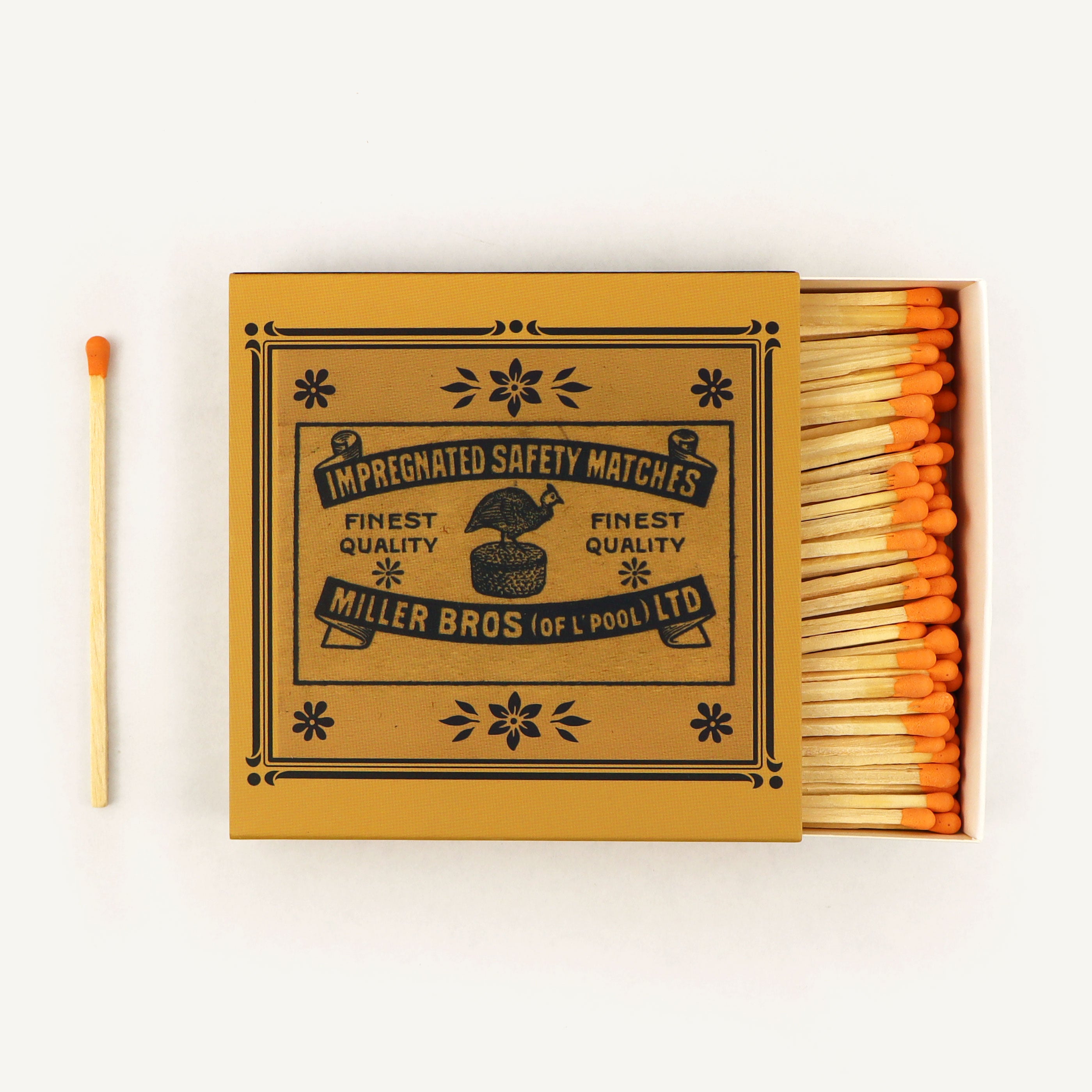 Box of matches with a vintage design on a white background
